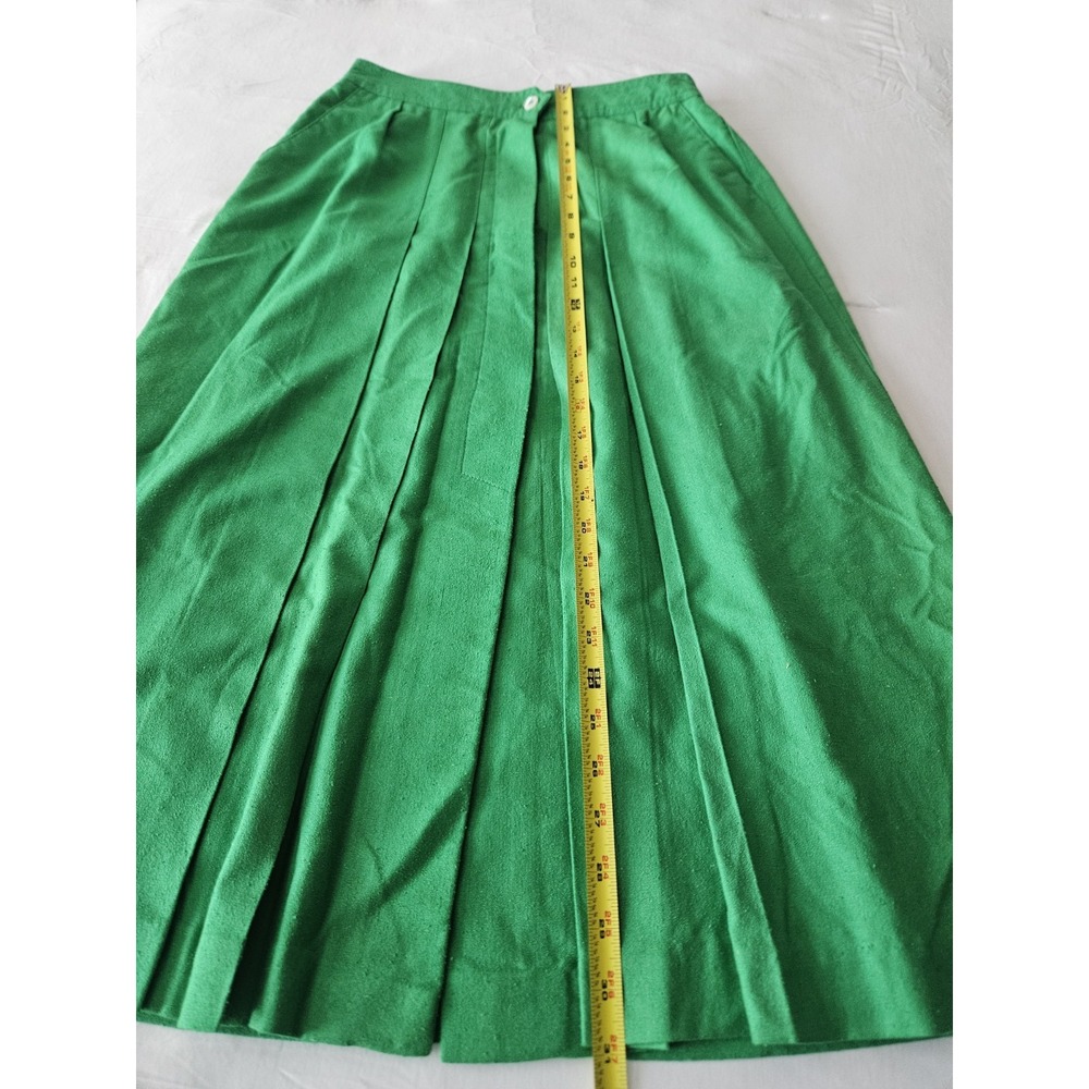 Vtg Liz Claiborne Kelly Green Pleated Hidden Button Silk Midi Skirt 12 - Picture 14 of 16
